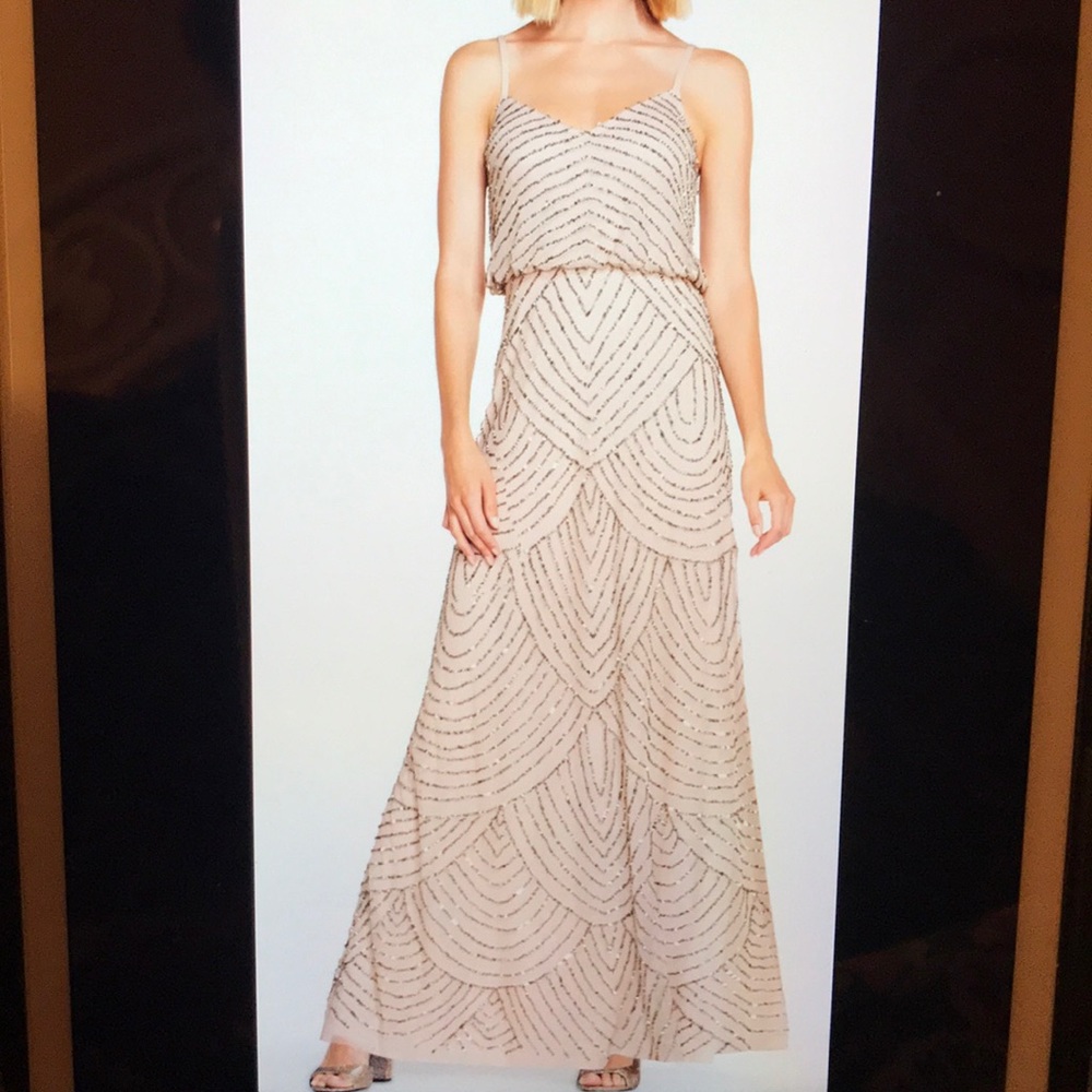Adrianna Papell Art Deco Blouson Beaded Gown